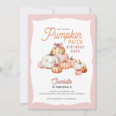 Girl Pumpkin Patch Bows Verjaardagsfeest Kaart (Voorkant)