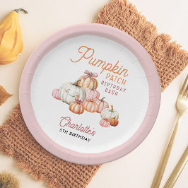 Girl Pumpkin Patch Bows Verjaardagsfeest Papieren Bordje