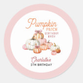 Girl Pumpkin Patch Bows Verjaardagsfeest Ronde Sticker (Voorkant)