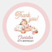 Girl Pumpkin Patch Bows Verjaardagsfeest Ronde Sticker (Voorkant)