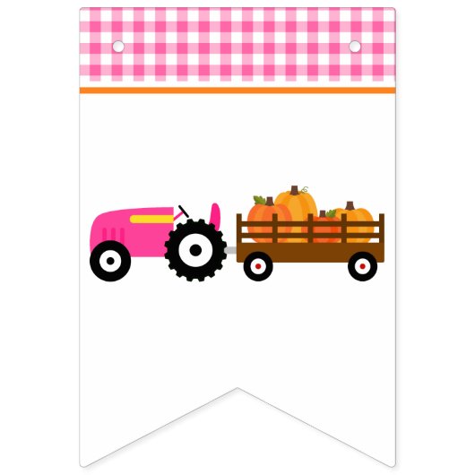 Girl Pumpkin Patch Tractor Pink Happy Birthday Vlaggetjes (Eerste vlag)