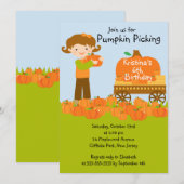 Girl Pumpkin Picking Birthday Party Kaart (Voorkant / Achterkant)