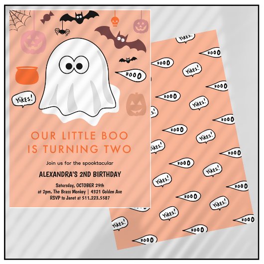 Girl Pumpkin Sinaasappel Ghost Halloween 2e verjaa Kaart