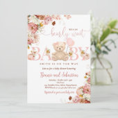 Girl Pumpkin Teddy Bear Floral Herfst Baby shower Kaart (Staand voorkant)