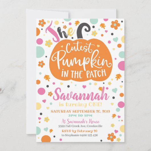 Girl Pumpkin Verjaardag Uitnodiging (Voorkant)