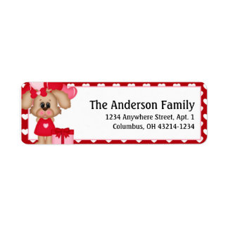 Girl Puppy Dog Valentijnsdag Adresetiketten d1 Etiket