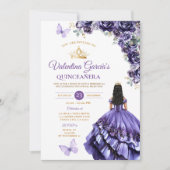 Girl Purple Dress Quinceañera 15 Anos Flowers Gold Kaart (Voorkant)