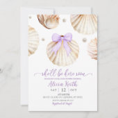 Girl Purple Shell Baby Shower Invitation Kaart (Voorkant)