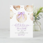 Girl Purple Shell Baby Shower Invitation Kaart (Staand voorkant)