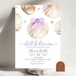 Girl Purple Shell Baby Shower Invitation Kaart