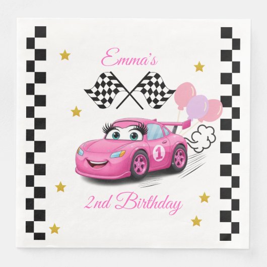 Girl Racing Birthday | Snel één en twee Servet (Voorkant)