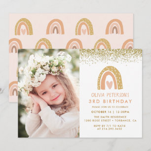 Girl Rainbow 3rd Birthday Fotouitnodiging Kaart