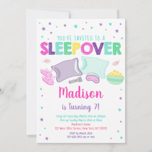 Girl Rainbow Sleepover Slumber Party Birthday Kaart