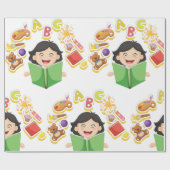 Girl Reading Learning ABC Letters and Toys Cadeaupapier (Vlak)