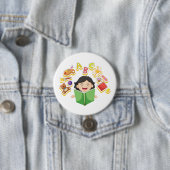 Girl Reading Learning ABC Letters and Toys Ronde Button 7,6 Cm (In situ)