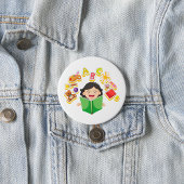 Girl Reading Learning ABC Letters and Toys Ronde Button 7,6 Cm