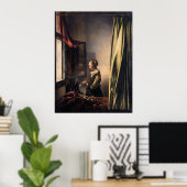 Girl Reading Letter at Open Window by Vermeer Poster (Thuiskantoor)