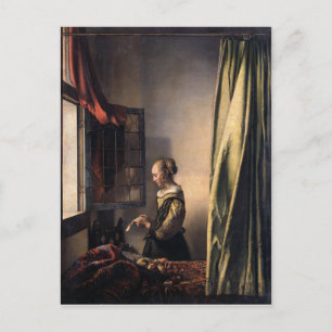 Girl Reading Letter at Open Window door Vermeer Briefkaart