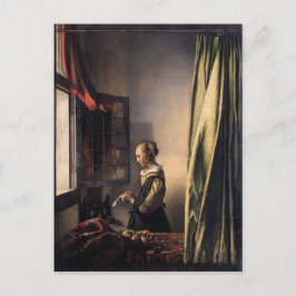 Girl Reading Letter at Open Window door Vermeer Briefkaart