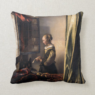 Girl Reading Letter at Open Window door Vermeer Kussen