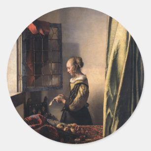 Girl Reading Letter at Open Window door Vermeer Ronde Sticker