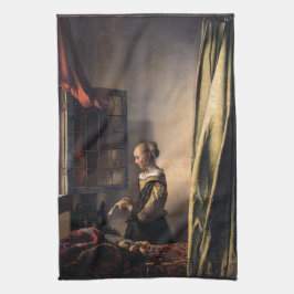 Girl Reading Letter at Open Window door Vermeer Theedoek