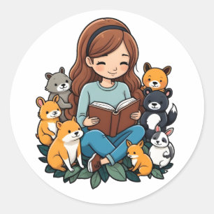 Girl reading ronde sticker