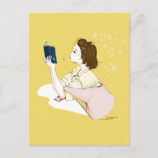 Girl Reading Watercolor Illustration Briefkaart