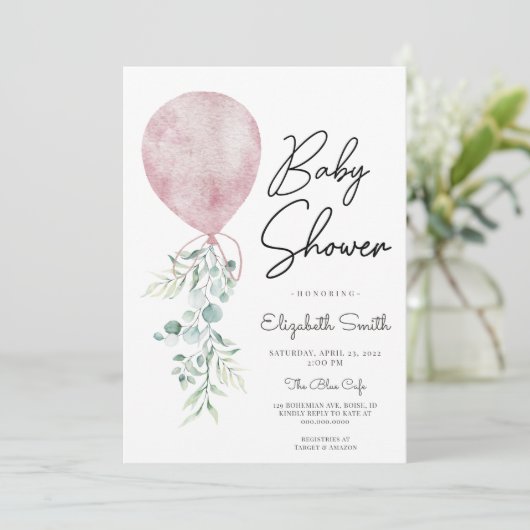 Girl Ready to Pop Pink Greenery Baby shower Modern Kaart (Staand voorkant)