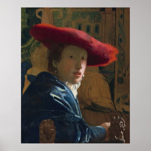 Girl & Red Pet - Johannes Vermeer Fine Art Poster (Voorkant)