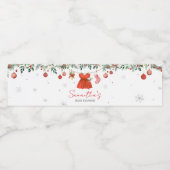 Girl Red Santa Christmas Baby Shower Waterfles Etiket (Enkel label)