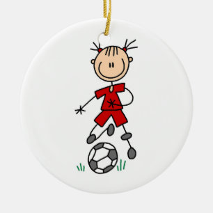 Girl Red Uniform Stick Figuur Soccer Player Giften Keramisch Ornament