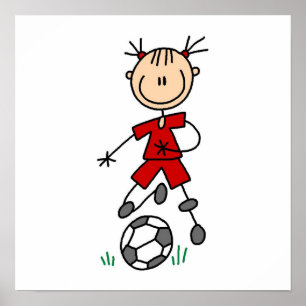 Girl Red Uniform Stick Figuur Soccer Player Giften Poster