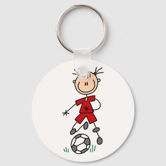 Girl Red Uniform Stick Figuur Soccer Player Giften Sleutelhanger (Voorkant)