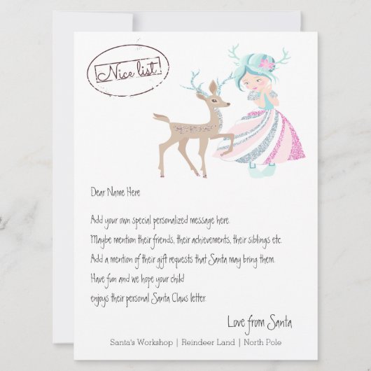 Girl Reindeer Letter van Santa Persoonlijk Feestdagenkaart (Voorkant)