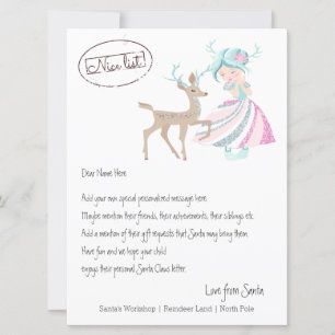 Girl Reindeer Letter van Santa Persoonlijk Feestdagenkaart