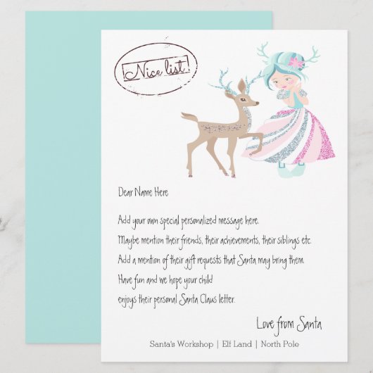 Girl Reindeer Letter van Santa Persoonlijk Feestdagenkaart (Voorkant / Achterkant)