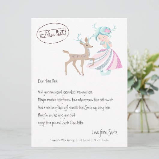 Girl Reindeer Letter van Santa Persoonlijk Feestdagenkaart (Staand voorkant)