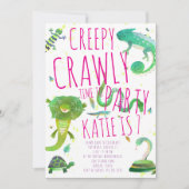 Girl Reptile Birthday Invitation - Lizards & Snake Kaart (Voorkant)