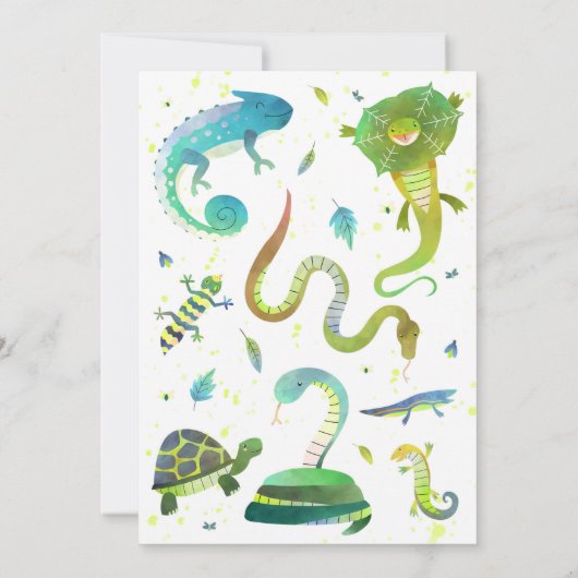 Girl Reptile Birthday Invitation - Lizards & Snake Kaart (Achterkant)