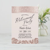 Girl Retirement Party Moderne Roos Gold Floral Kaart (Staand voorkant)