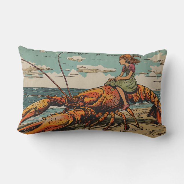 Girl Rides Lobster Sierkussen Kussen (Achterkant)