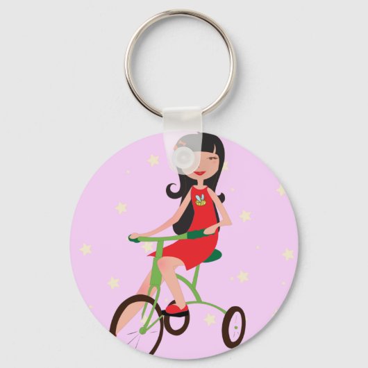 Girl Riding a Bike Sleutelhanger (Voorkant)