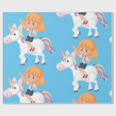 Girl Riding A Unicorn Cadeaupapier (Vlak)