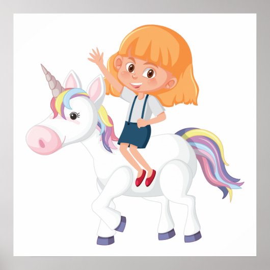 Girl Riding A Unicorn Poster (Voorkant)