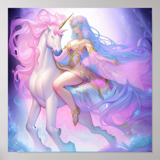 Girl Riding a Unicorn Poster (Voorkant)