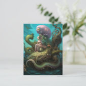 Girl Riding a Zee Monster Surreal Art Briefkaart (Staand voorkant)