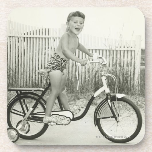 Girl Riding Bicycle Drankjes Onderzetter (Voorkant)