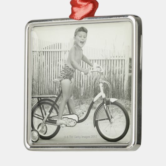 Girl Riding Bicycle Metalen Ornament (Links)