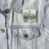 Girl Riding Bicycle Vierkante Button 5,1 Cm (In situ)
